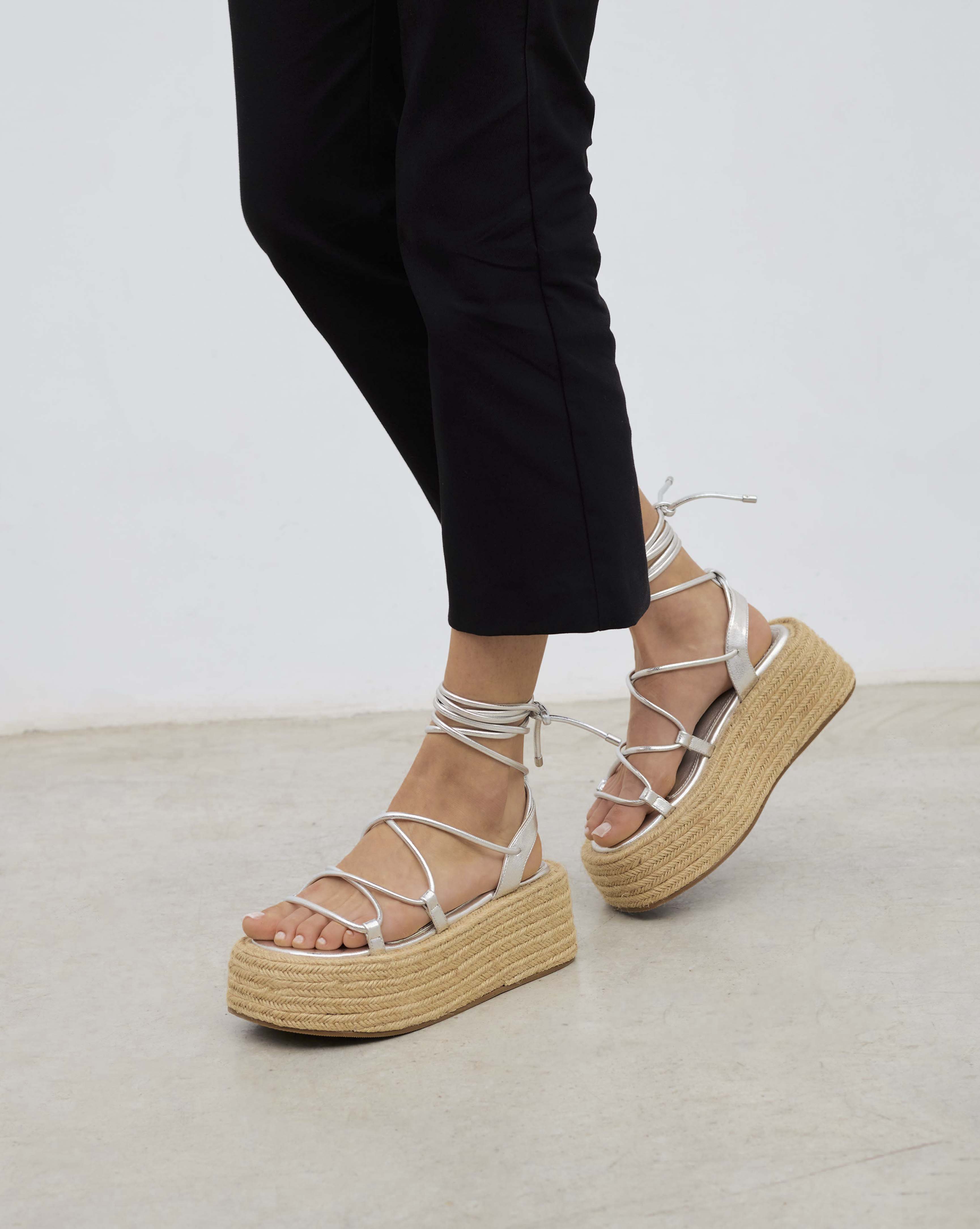 Sandalias Plataforma Esparto Sandalias De Esparto Y Piel Sandalia